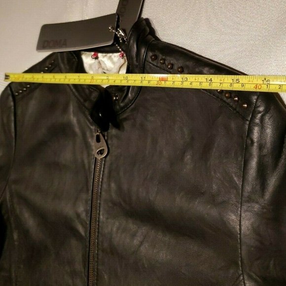DOMA New Studded Washed Textured Lamb Leather MOTO Jacket L Coat BLACK NWT $750 - Picture 11 of 11